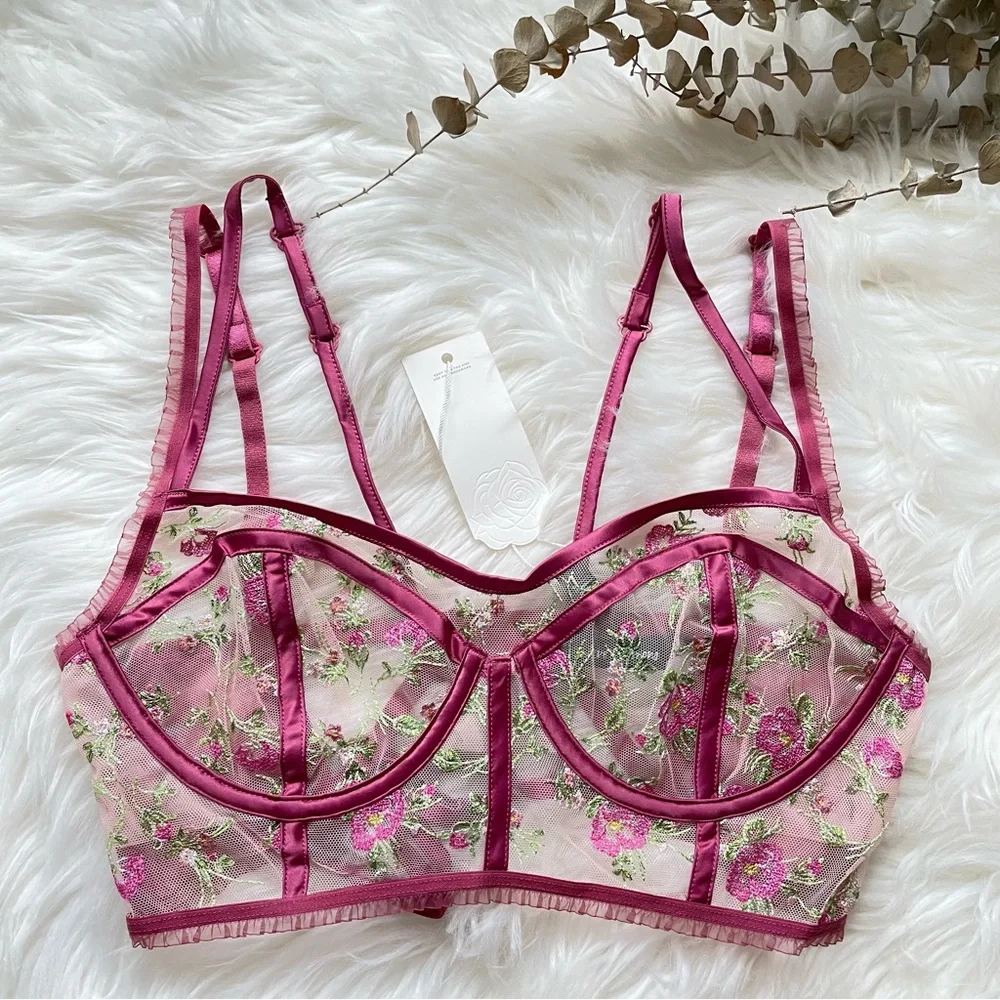 For Love & Lemons Camila Longline Bra Burgundy Medium NWT